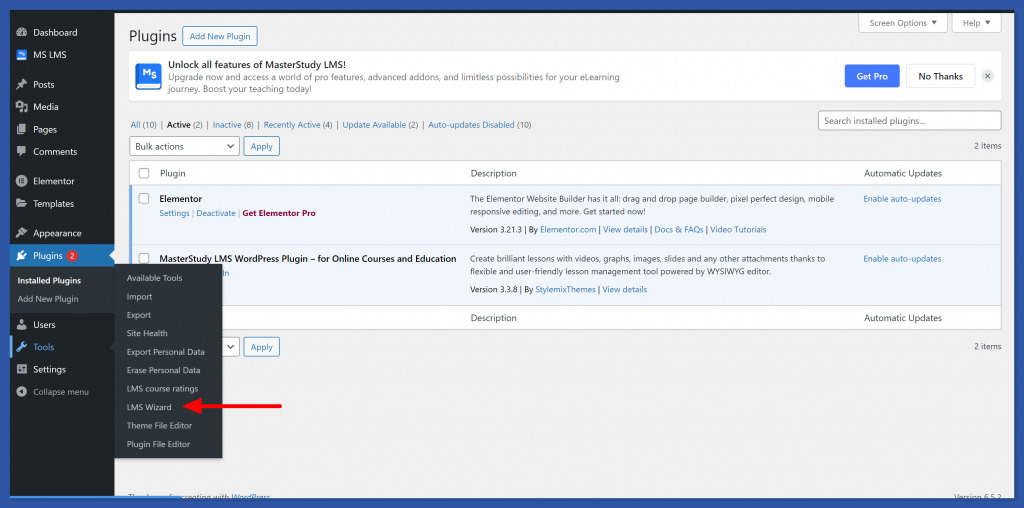 LMS wizard for quich setup of the MasterStudy LMS plugin